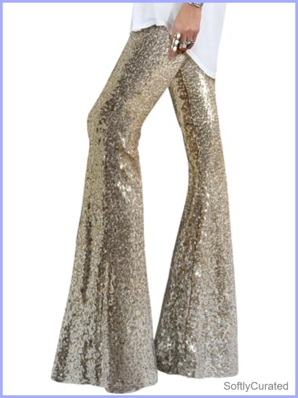 Sequin High Waisted Wide Leg Flare Pants Elastic Waist Clubwear Party